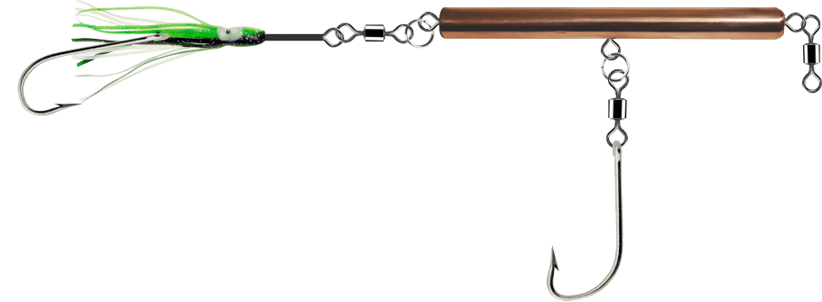 Copper Pipe Jig with Dark Green Trolling Hoochie