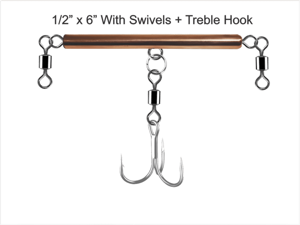 Copper Pipe Jig 1/2 x 6 with Swivels and Treble Hook