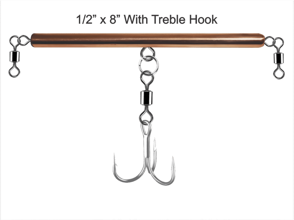 Copper Pipe Jig 1/2 x 8 with Swivels and Treble Hook