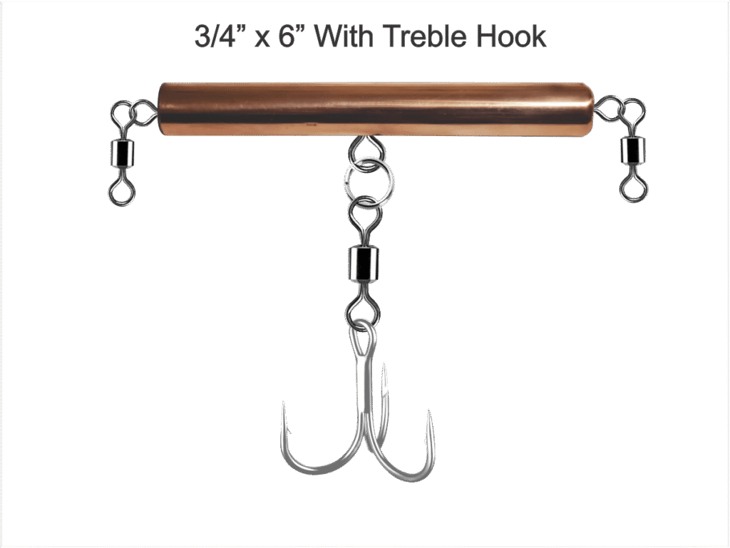 Copper Pipe Jig 3/4 x 6 with Swivels and Treble Hook