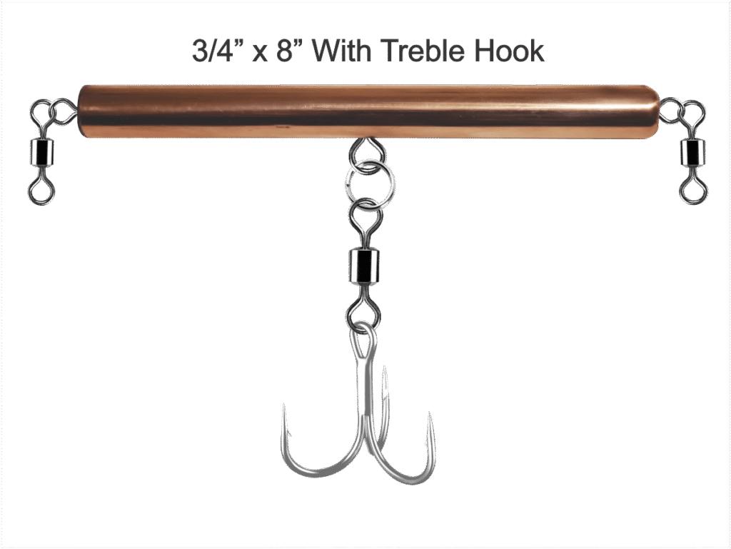 Copper Pipe Jig 3/4 x 8 with Swivels and Treble Hook