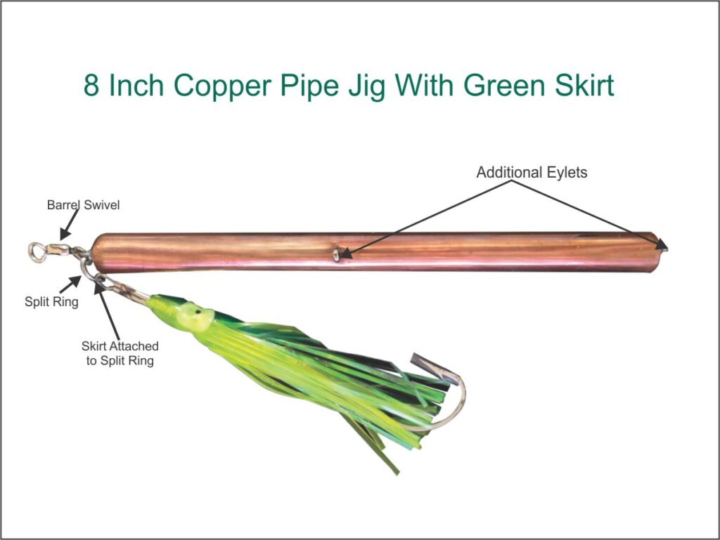 Copper Pipe 8 Inch Jig with Top Dark Green Skirt