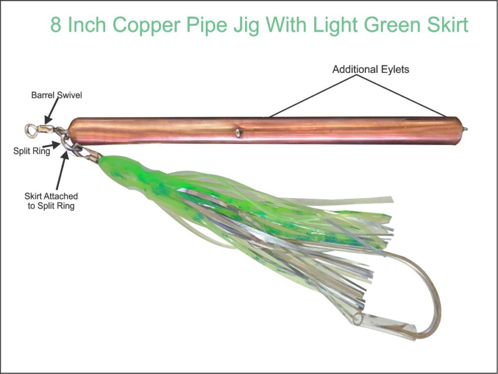 Copper Pipe 8 Inch Jig with Top Light Green Skirt