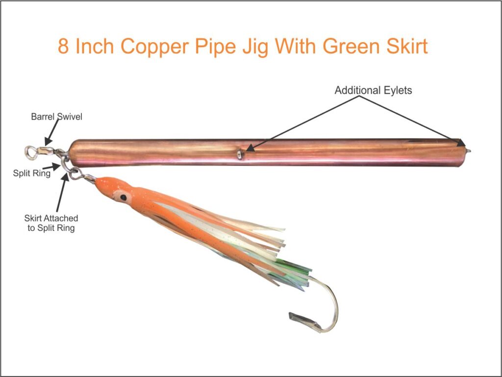 Copper Pipe 8 Inch Jig with Top Orange Skirt