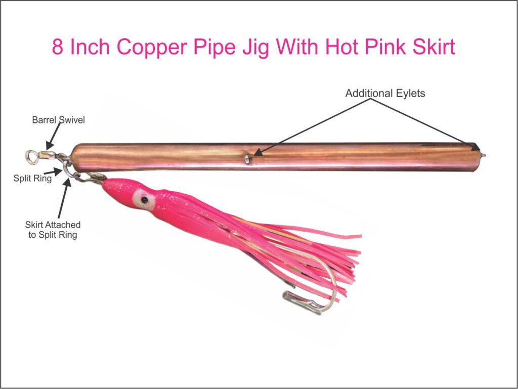 Copper Pipe 8 Inch Jig with Top Pink Skirt